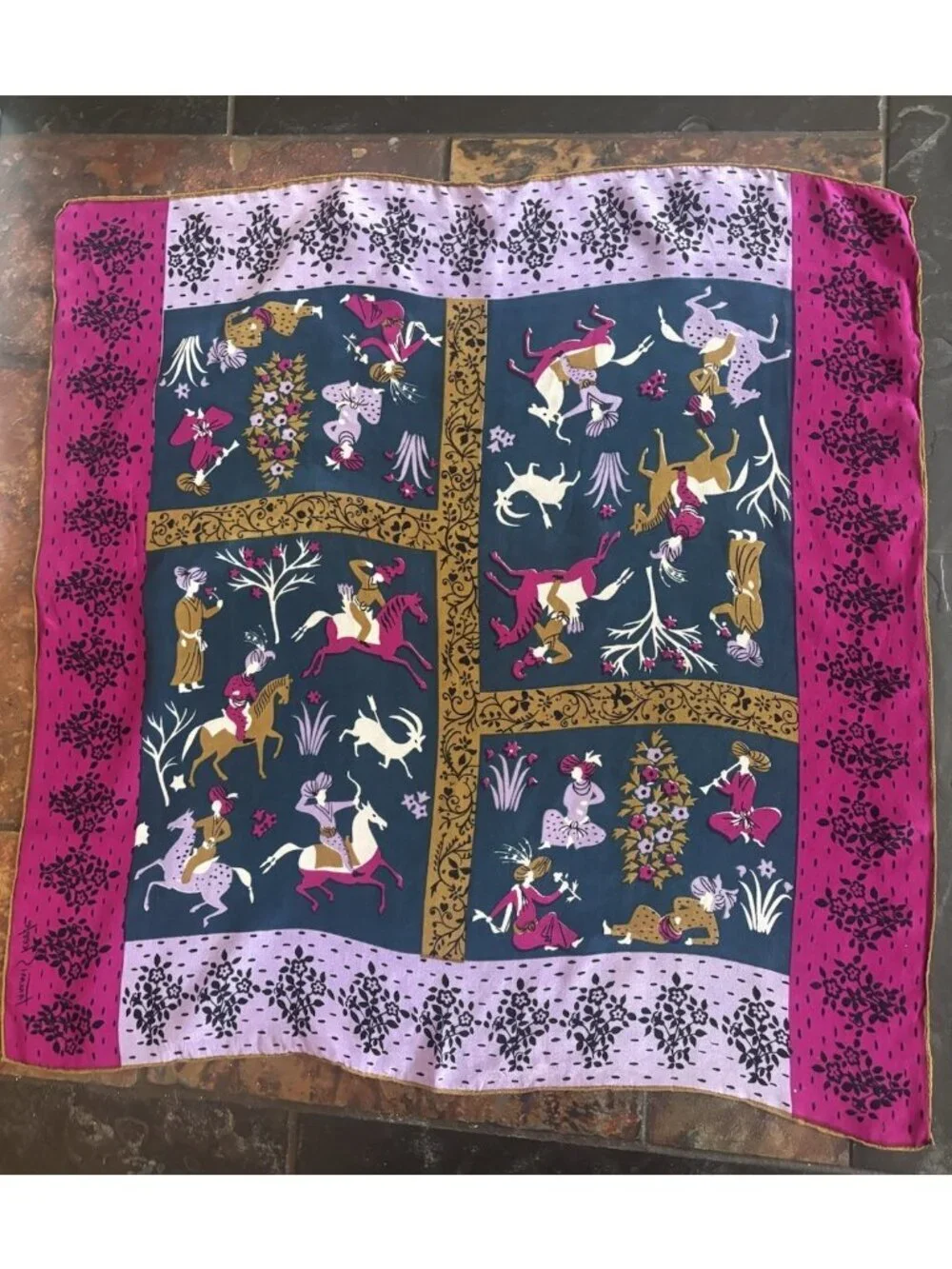 Vintage Tammis Keefe Silk Scarf Persian Horse Collection Equestrian MCM
